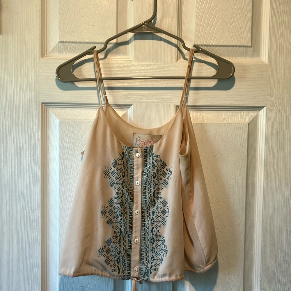 Embroidered Cream halter top Rory Beca small spaghetti strap boho revival